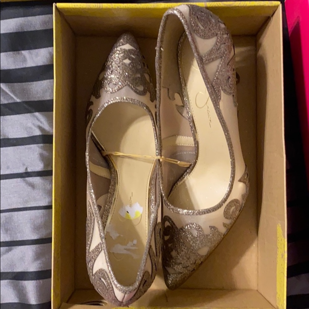 Jessica Simpson heels silver glittered